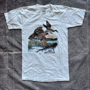 Men's Vintage 90's Down To Earth Ducks 3D Emblem White Nature T Shirt Tee Sz M